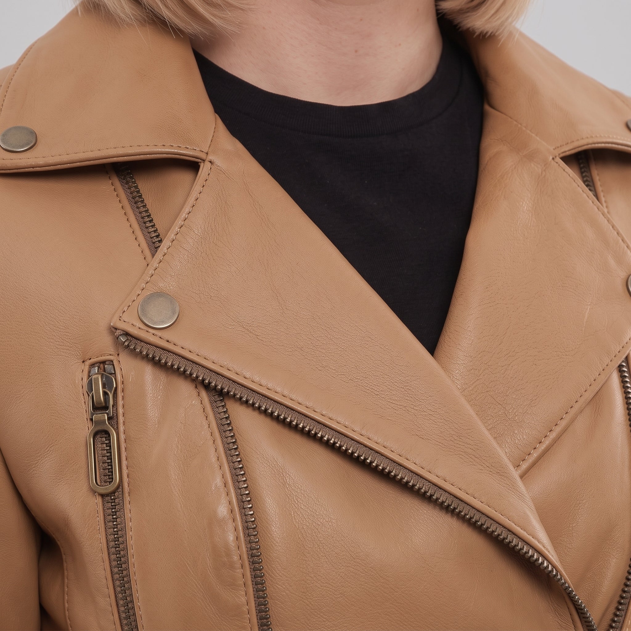 Women's Tan Leather Biker Jacket — Askwith