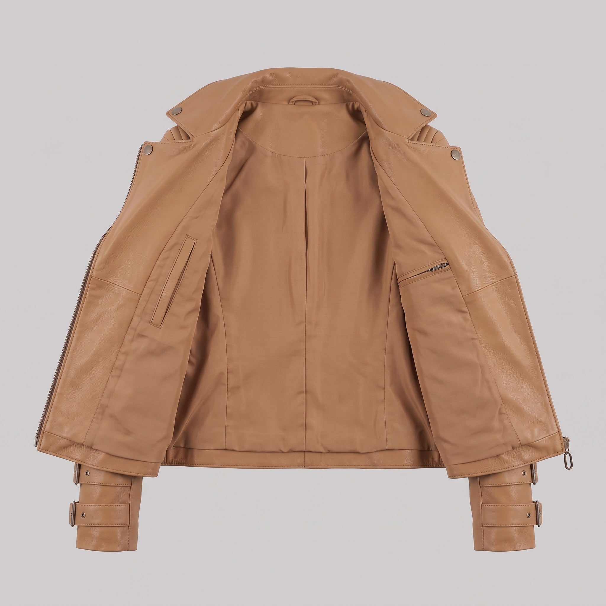 Women's Tan Leather Biker Jacket — Askwith