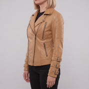 Women's Tan Leather Biker Jacket — Askwith