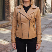 Women's Tan Leather Biker Jacket — Askwith