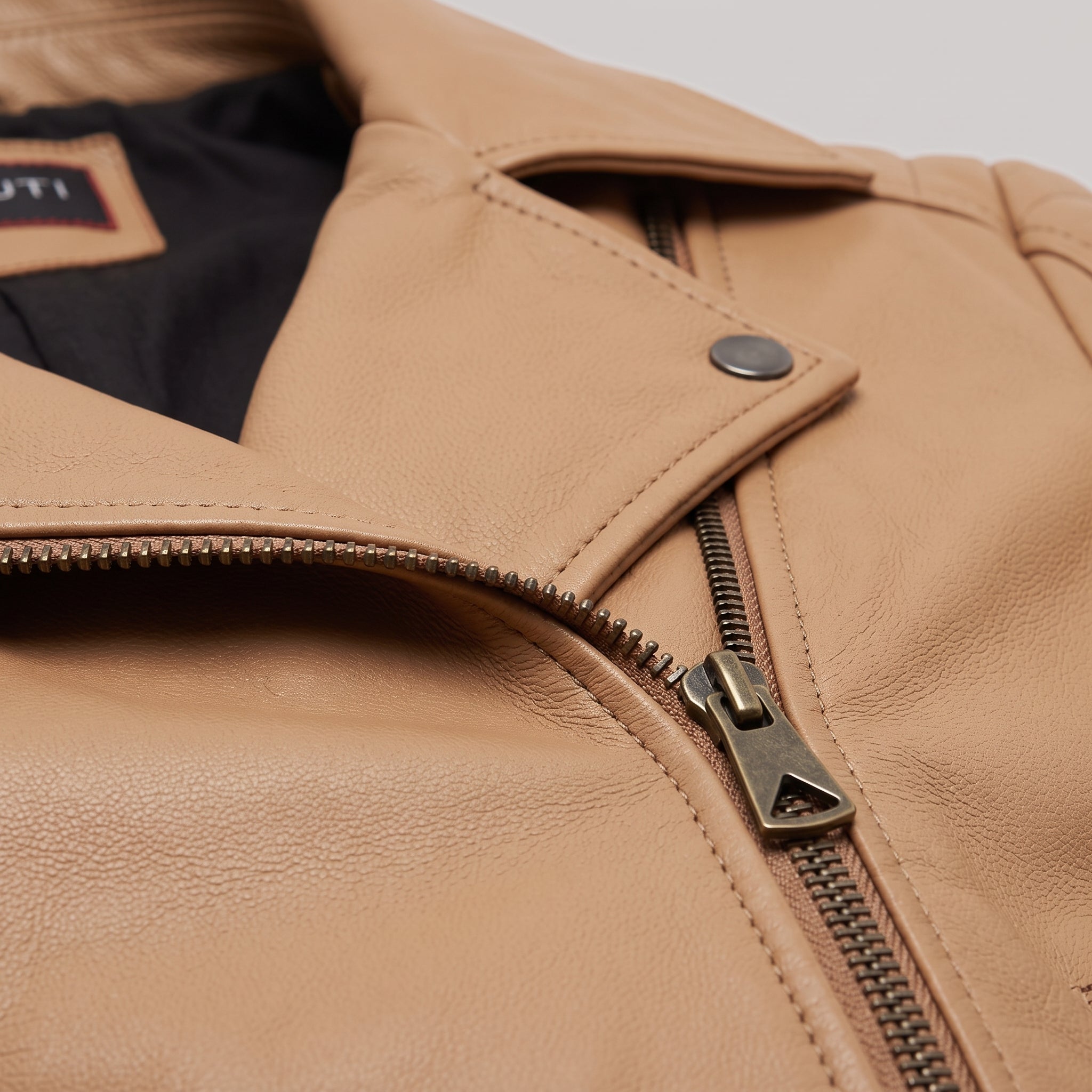 Women's Tan Leather Biker Jacket — Bagendon