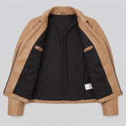 Women's Tan Leather Biker Jacket — Bagendon