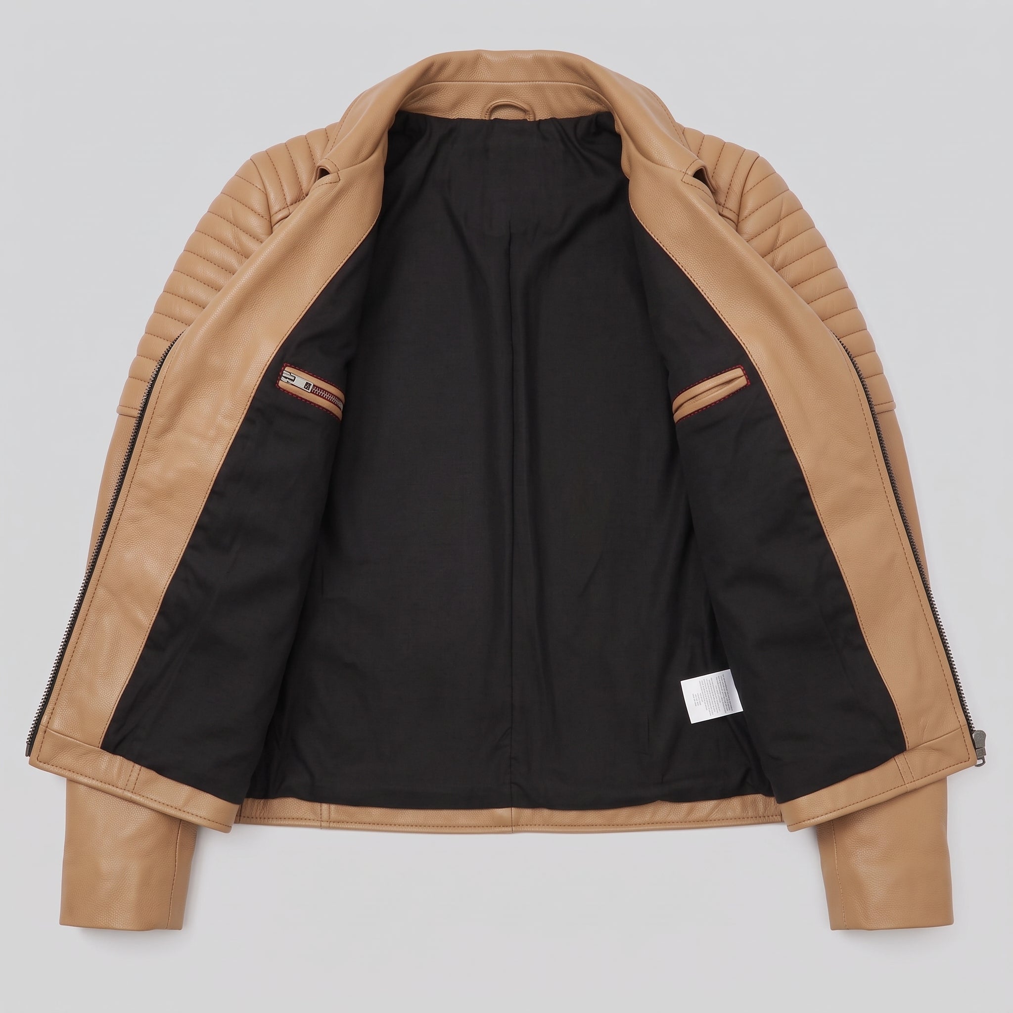 Women's Tan Leather Biker Jacket — Bagendon