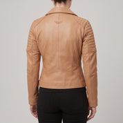 Women's Tan Leather Biker Jacket — Bagendon