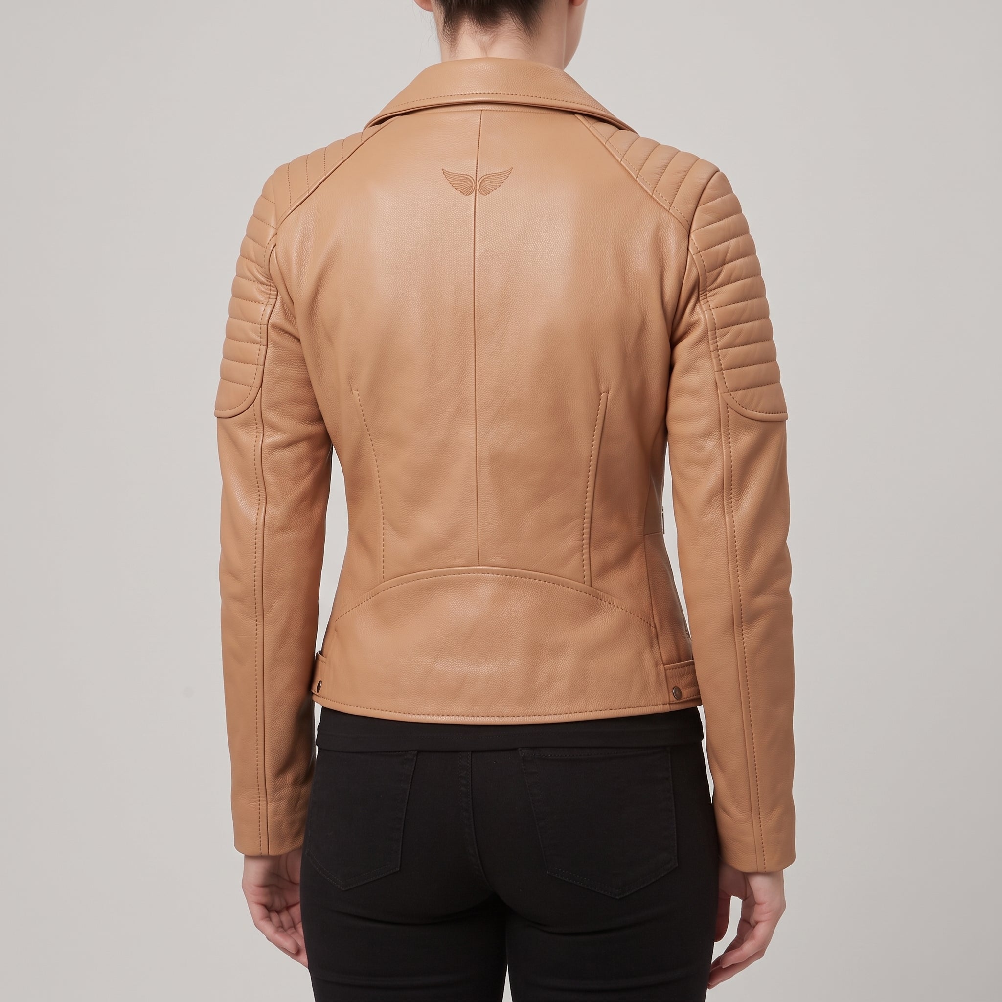 Women's Tan Leather Biker Jacket — Bagendon