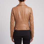 Women's Tan Leather Biker Jacket — Darley
