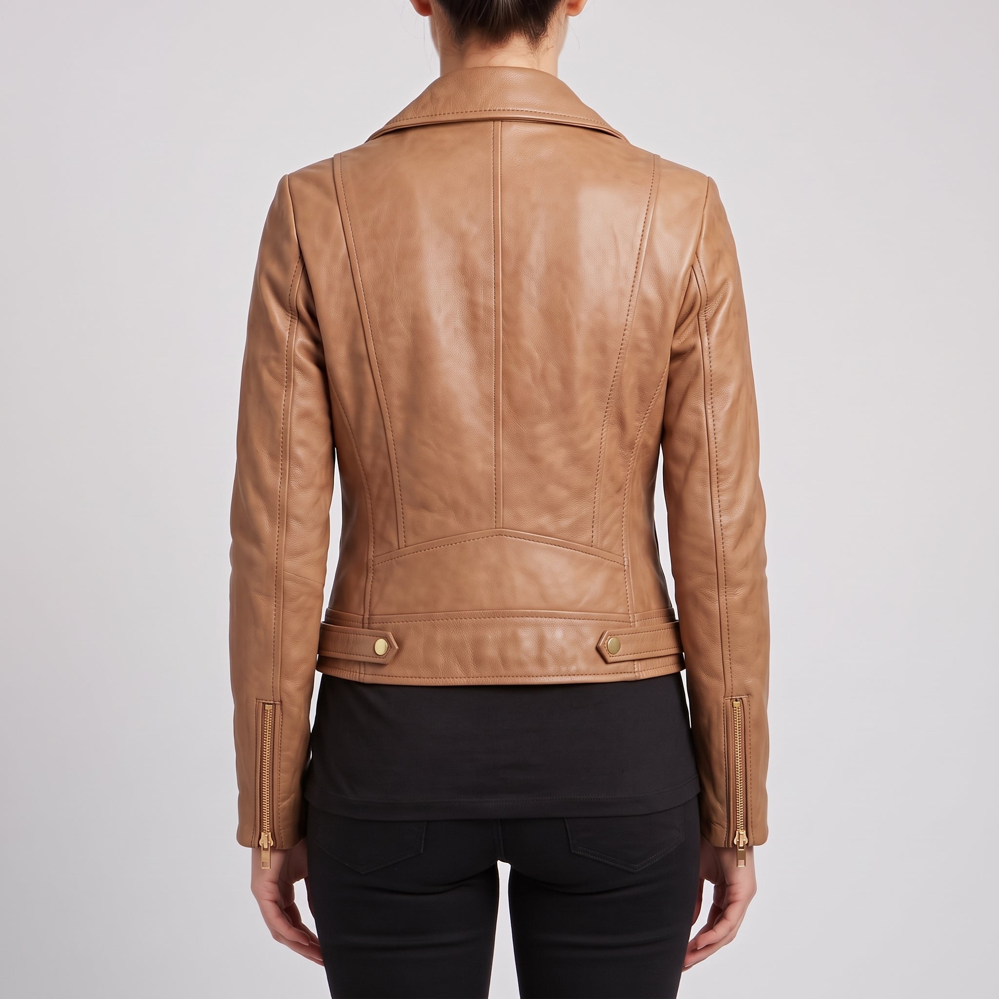 Women's Tan Leather Biker Jacket — Darley