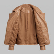 Women's Tan Leather Biker Jacket — Darley