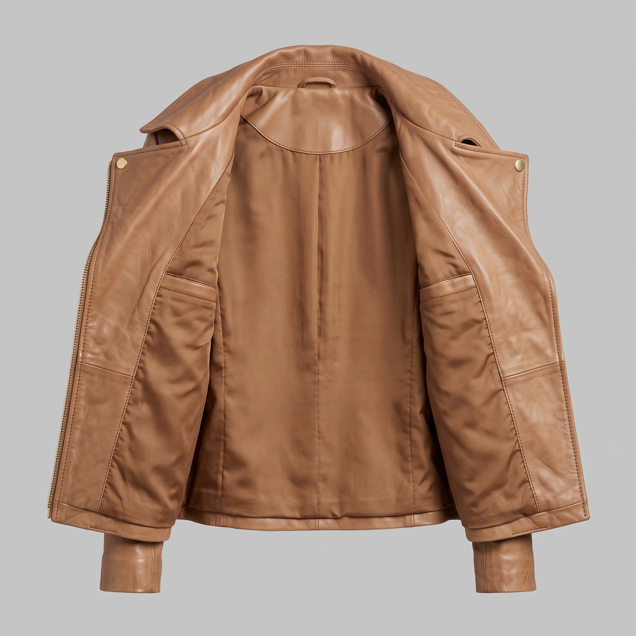 Women's Tan Leather Biker Jacket — Darley