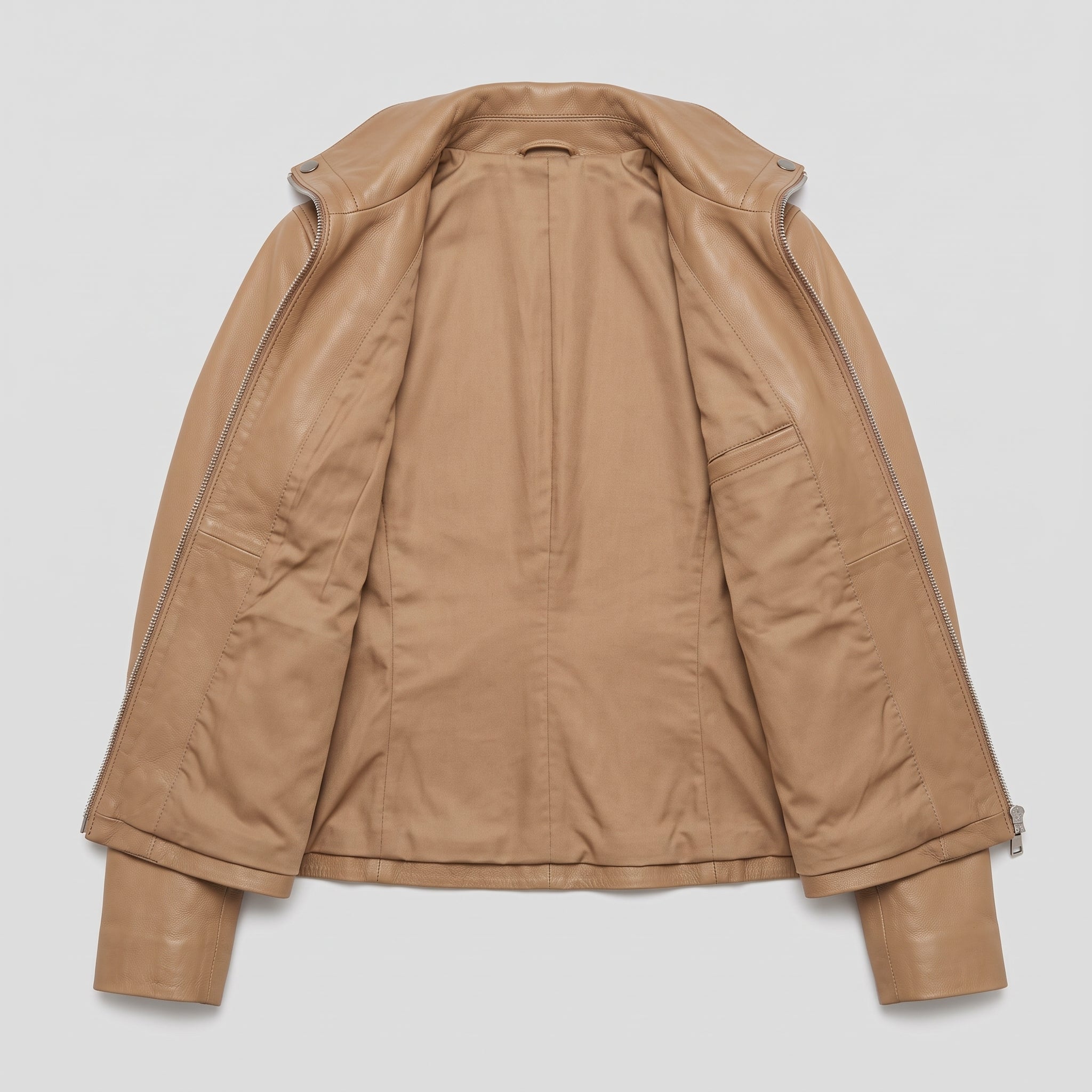 Women's Tan Leather Biker Jacket — Drayford