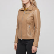 Women's Tan Leather Biker Jacket — Drayford