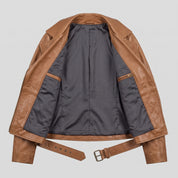 Women's Tan Leather Biker Jacket — Frodsham