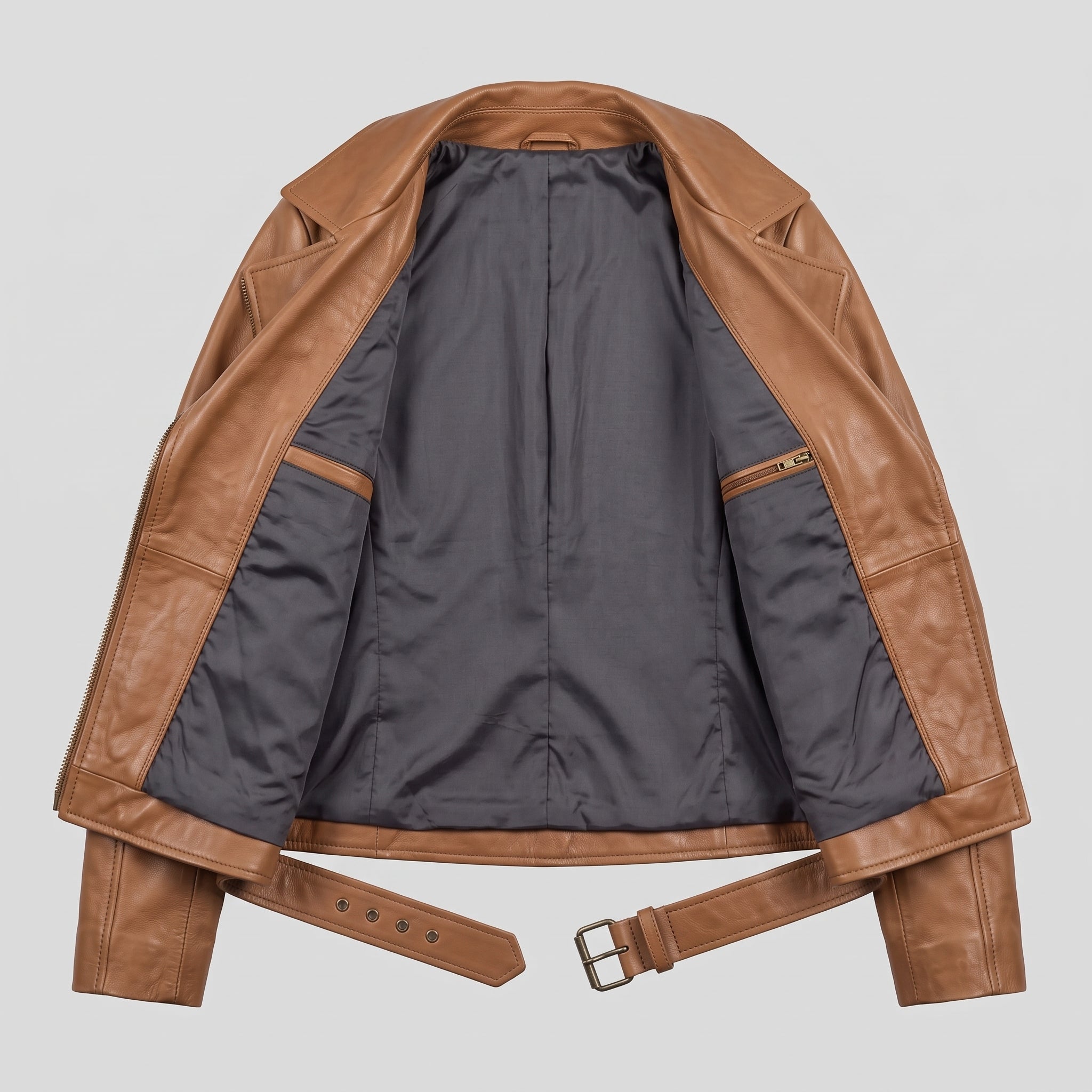 Women's Tan Leather Biker Jacket — Frodsham