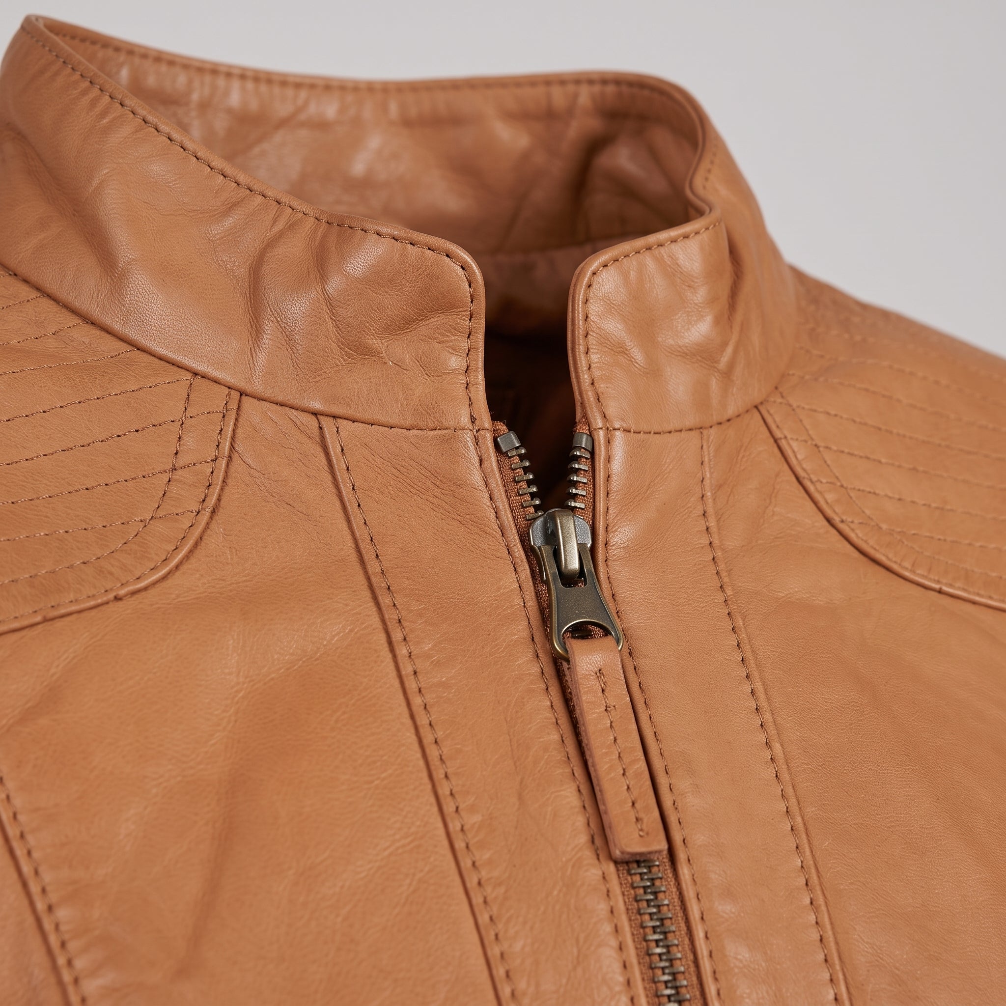 Women's Tan Leather Biker Jacket — Hammond