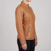 Women's Tan Leather Biker Jacket — Hammond