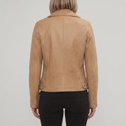 Women's Tan Leather Biker Jacket — Hobson