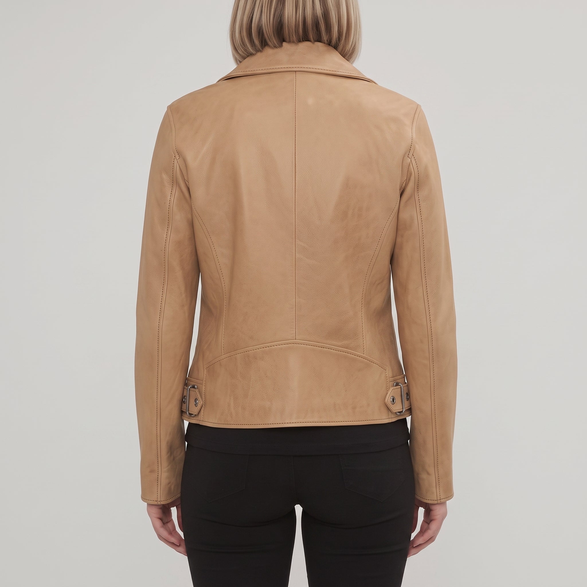 Women's Tan Leather Biker Jacket — Hobson