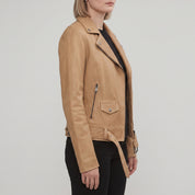 Women's Tan Leather Biker Jacket — Hobson