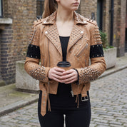 Women's Tan Leather Biker Jacket — Kingston