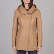 Women's Tan Hooded Leather Jacket — Strode