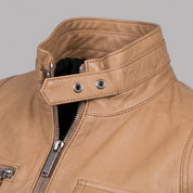 Women's Tan Leather Biker Jacket — Townley