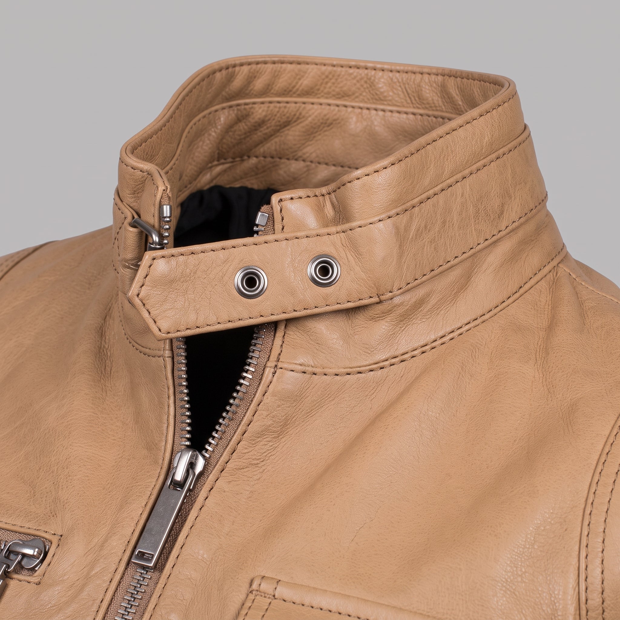 Women's Tan Leather Biker Jacket — Townley