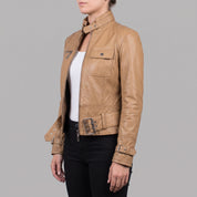 Women's Tan Leather Biker Jacket — Townley