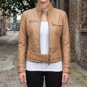 Women's Tan Leather Biker Jacket — Townley