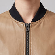 Women's Tan Leather Bomber Jacket — Elliot