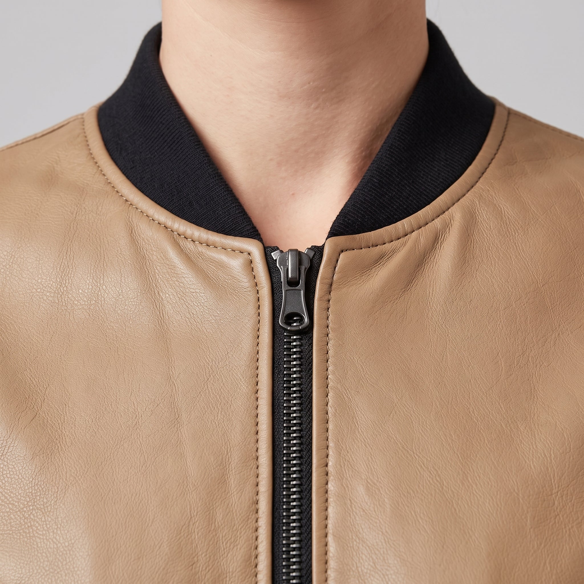 Women's Tan Leather Bomber Jacket — Elliot