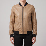 Women's Tan Leather Bomber Jacket — Elliot