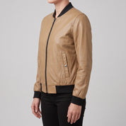 Women's Tan Leather Bomber Jacket — Elliot