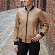 Women's Tan Leather Bomber Jacket — Elliot