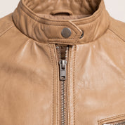 Women's Tan Leather Cafe Racer Jacket — Ashbrooke
