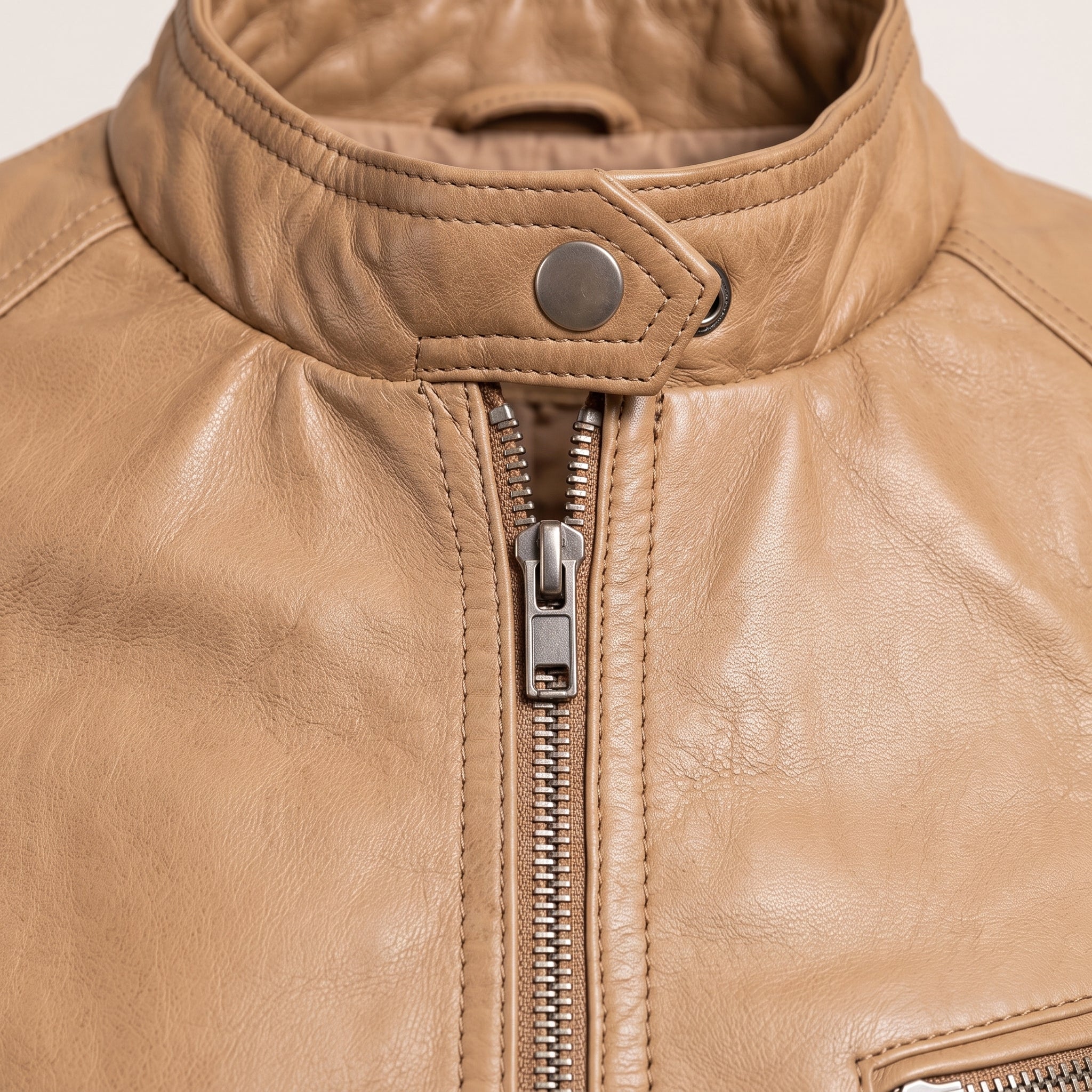 Women's Tan Leather Cafe Racer Jacket — Ashbrooke