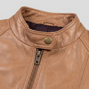 Women's Tan Leather Cafe Racer Jacket — Berrick