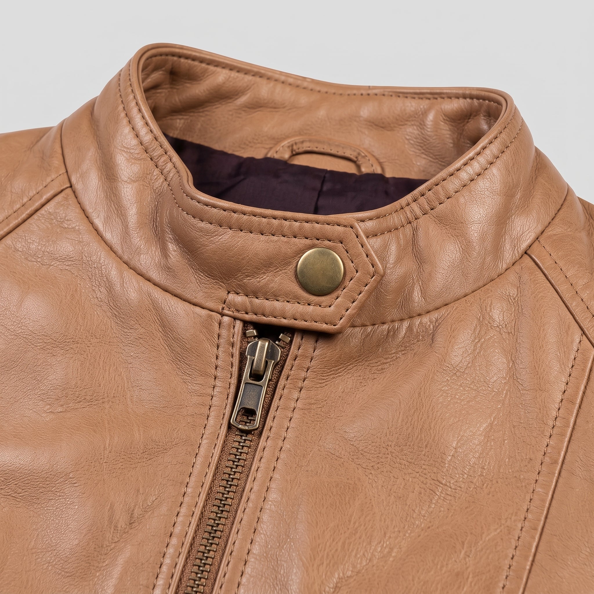 Women's Tan Leather Cafe Racer Jacket — Berrick