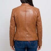 Women's Tan Leather Cafe Racer Jacket — Dutton