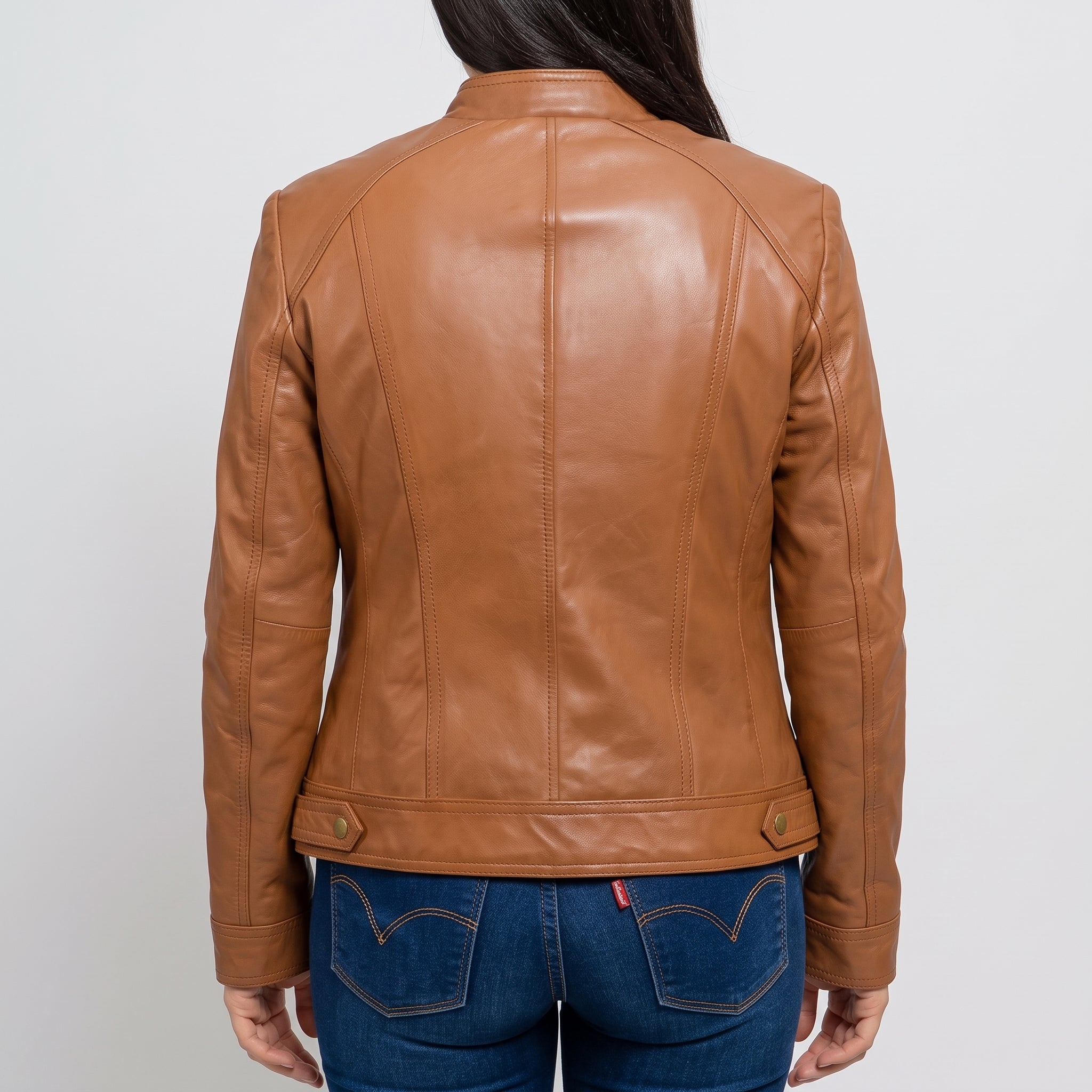 Women's Tan Leather Cafe Racer Jacket — Dutton