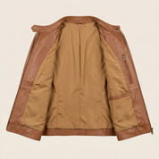 Women's Tan Leather Cafe Racer Jacket — Dutton