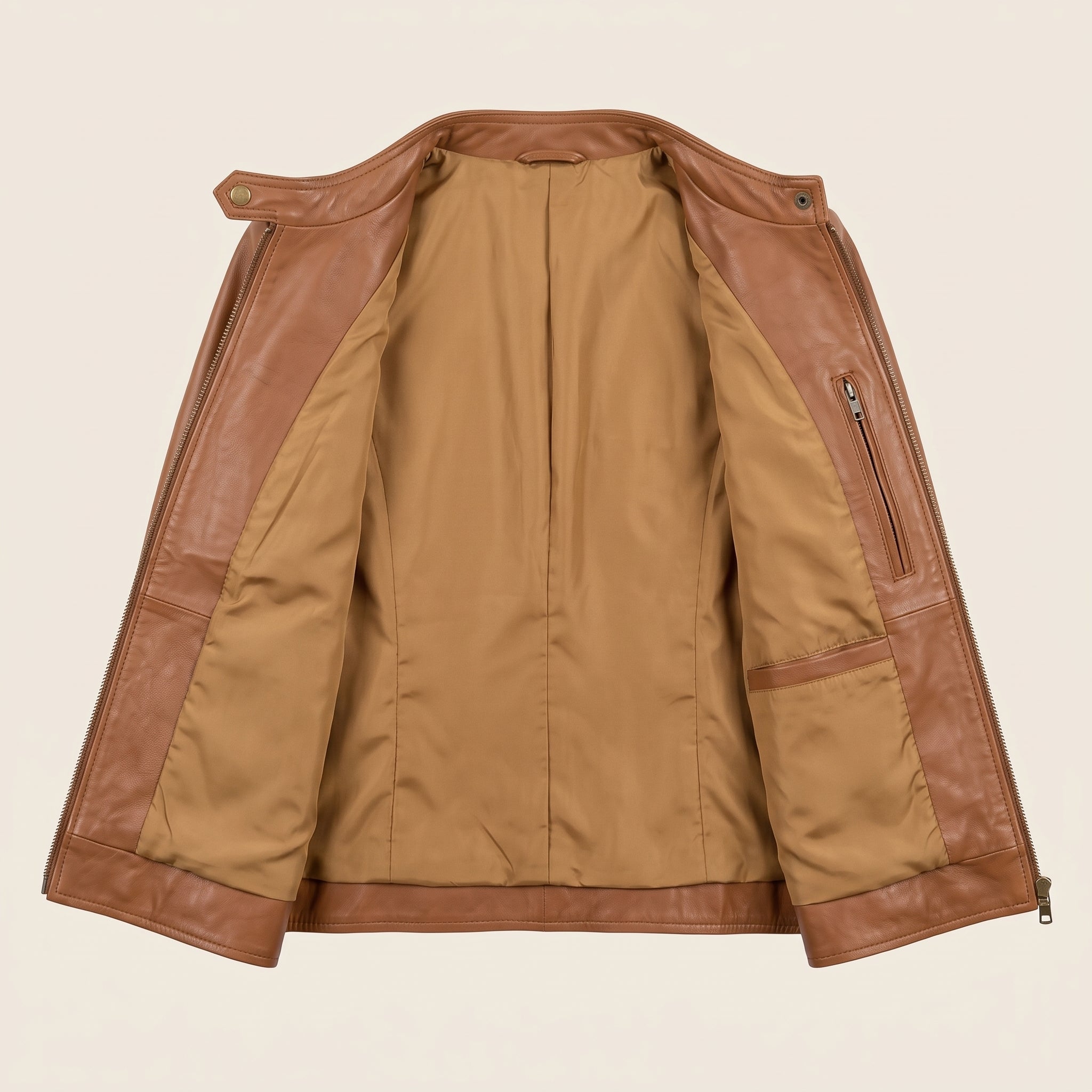 Women's Tan Leather Cafe Racer Jacket — Dutton