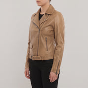Women's Tan Leather Perfecto Biker Jacket — Cunliffe