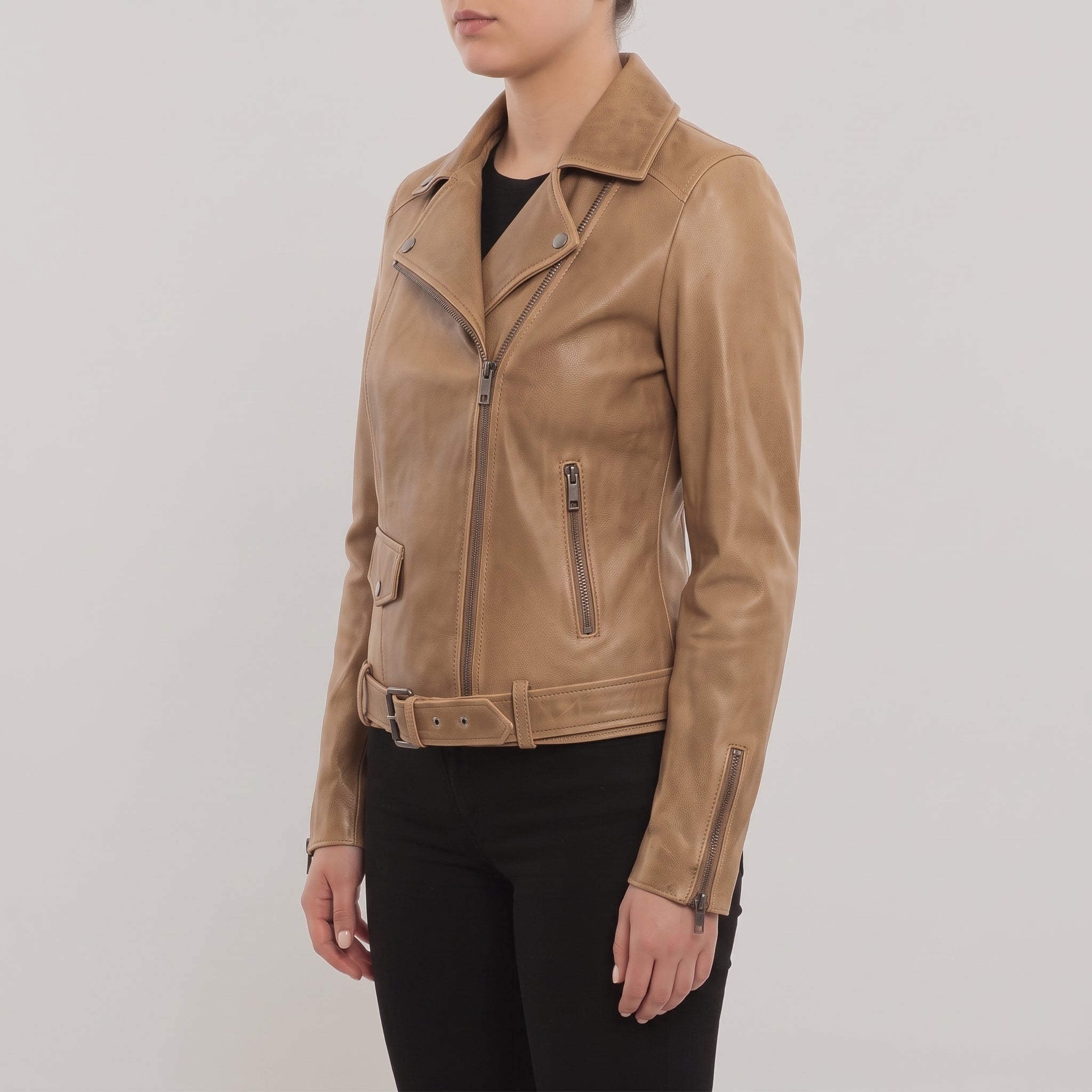 Women's Tan Leather Perfecto Biker Jacket — Cunliffe