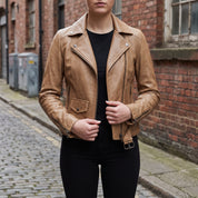 Women's Tan Leather Perfecto Biker Jacket — Cunliffe