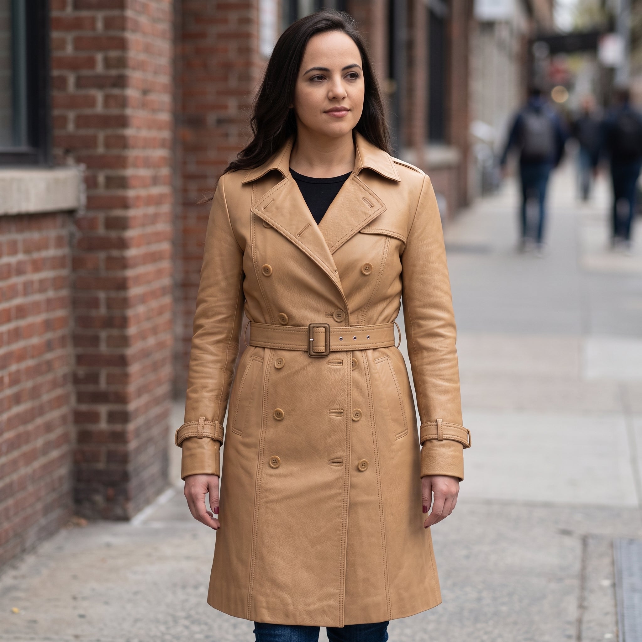 Women's Tan Leather Trench Coat — Charsley