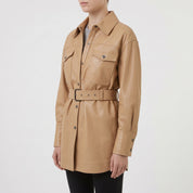 Women's Tan Leather Trench Jacket — Aldous