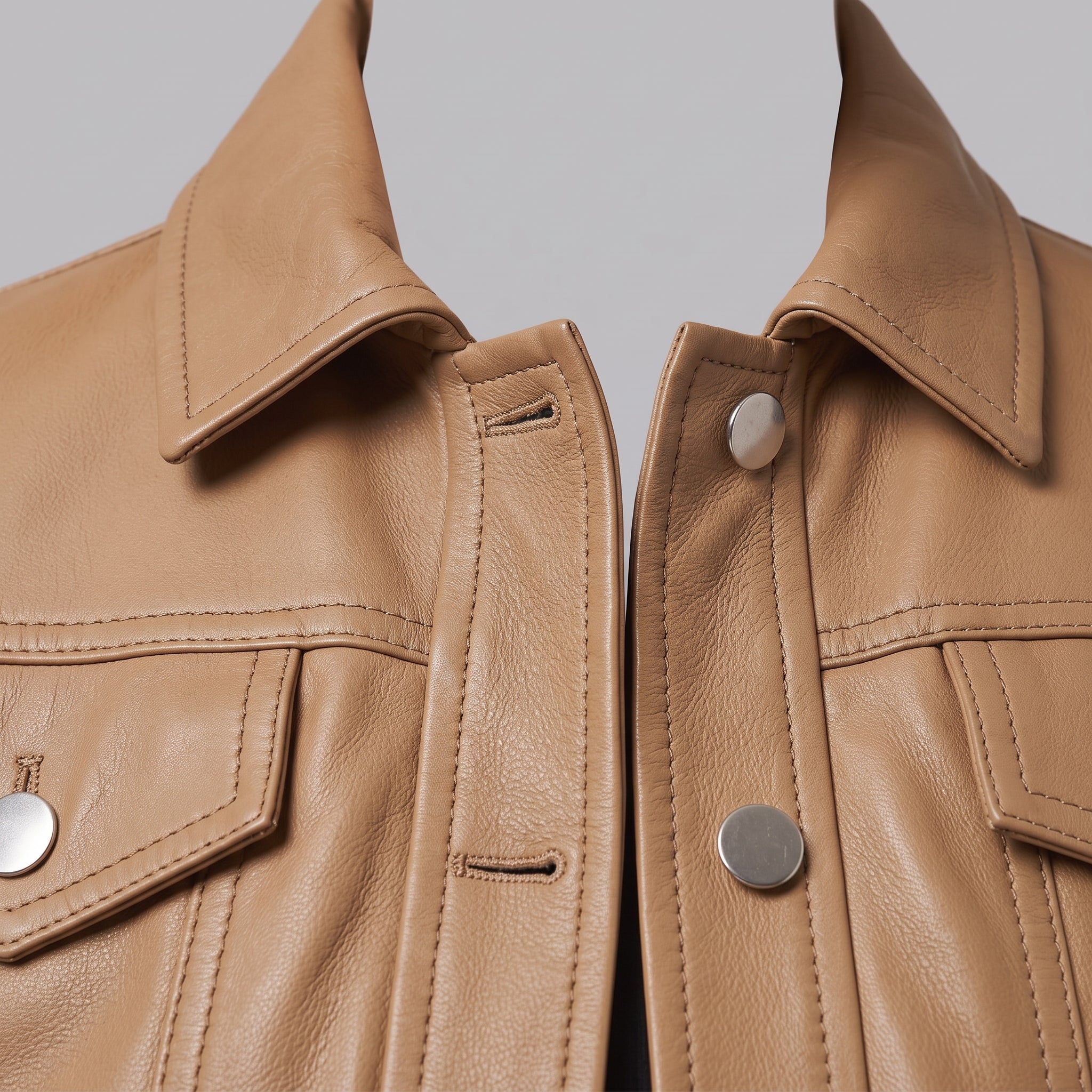 Women's Tan Leather Trucker Jacket — Glinton