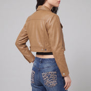 Women's Tan Leather Trucker Jacket — Glinton