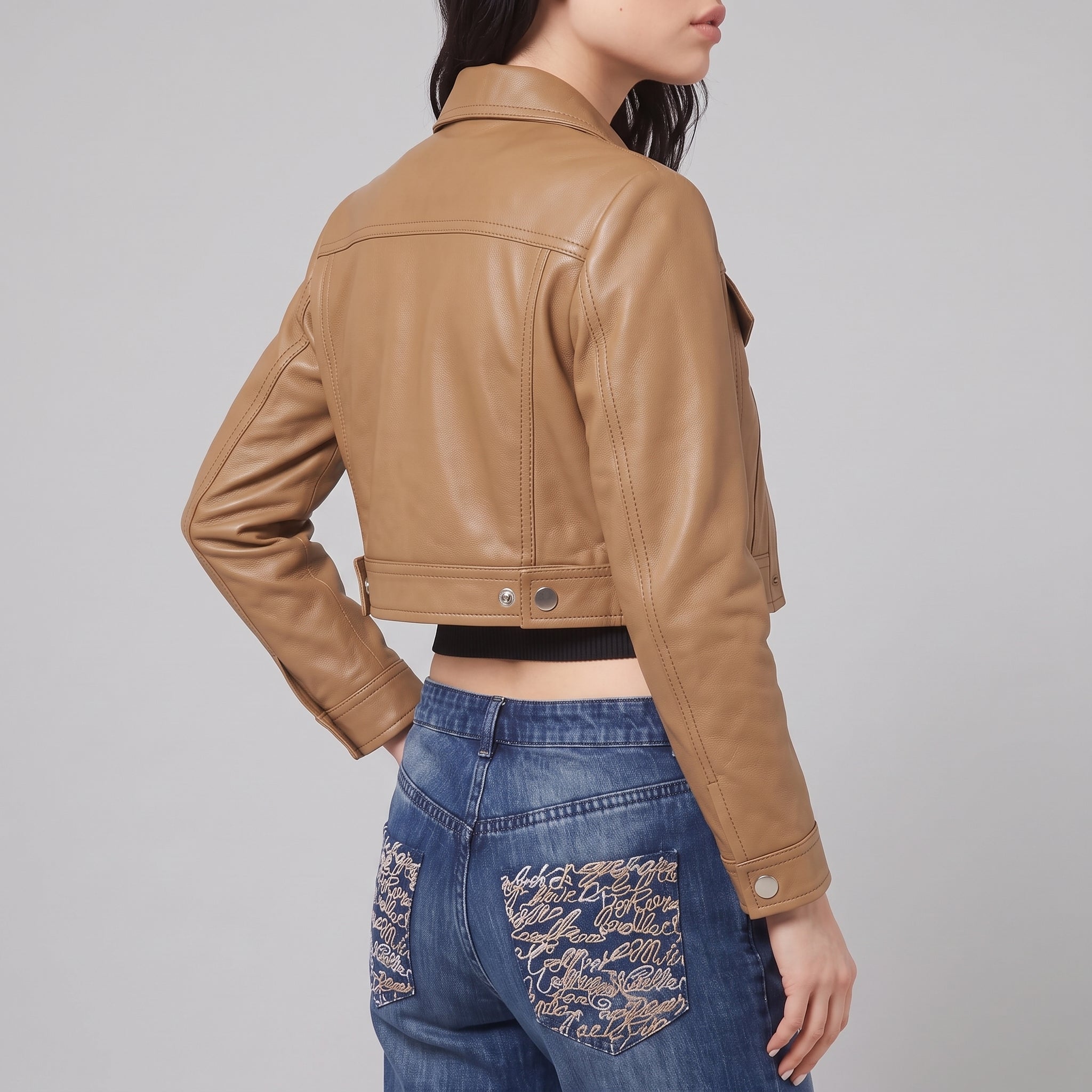 Women's Tan Leather Trucker Jacket — Glinton