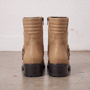 Women's Tan Plain-Toe Leather Biker Boots — Slingsby